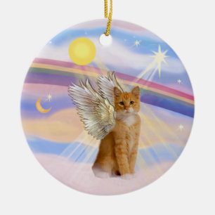 Wolken - Orange Tabby Tiger Kat Angel Keramik Ornament