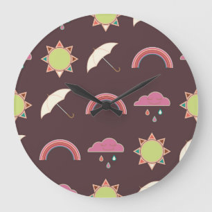 Wolken, Regen, Sonne, Regenschirm. Große Wanduhr
