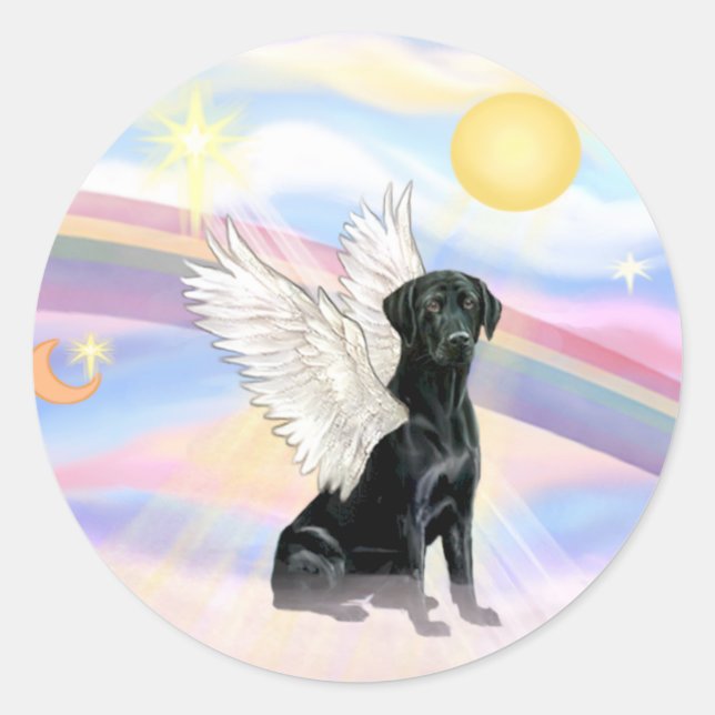 Wolken - Schwarzer Labrador Retriever Angel Runder Aufkleber (Vorderseite)