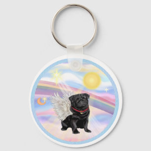 Wolken - Schwarzer Pug Engel Schlüsselanhänger