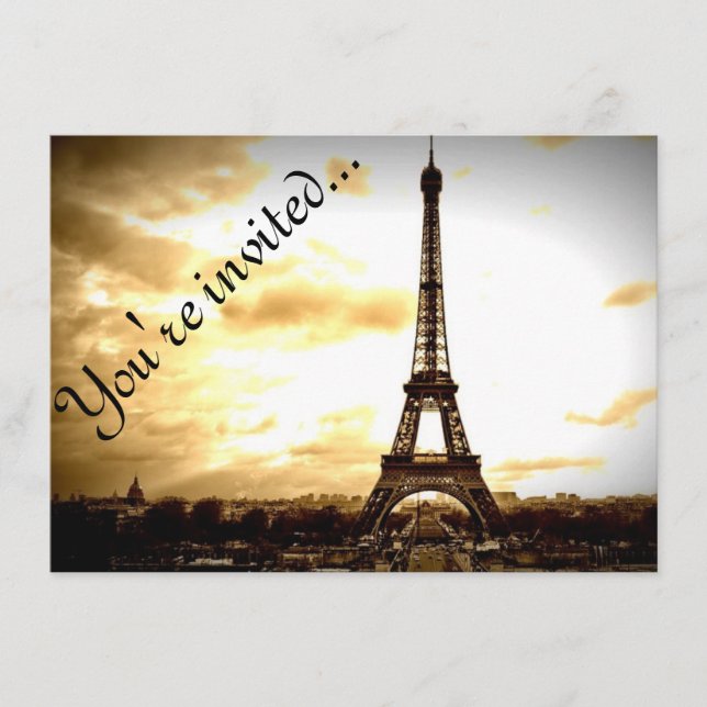 Wolken über Paris Vintag aussehen individuell einl Einladung (Vorderseite)