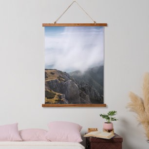 Wolken überrollen Berge Wandteppich Mit Holzrahmen