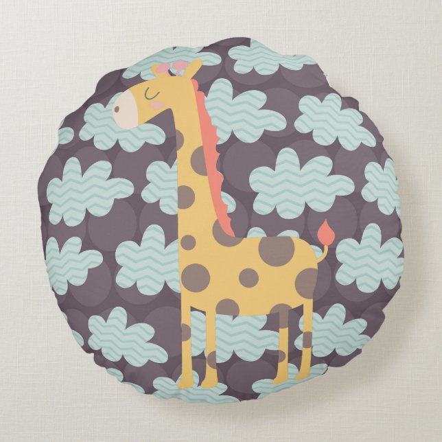 Wolken und Giraffen Rundes Kissen (Rückseite)