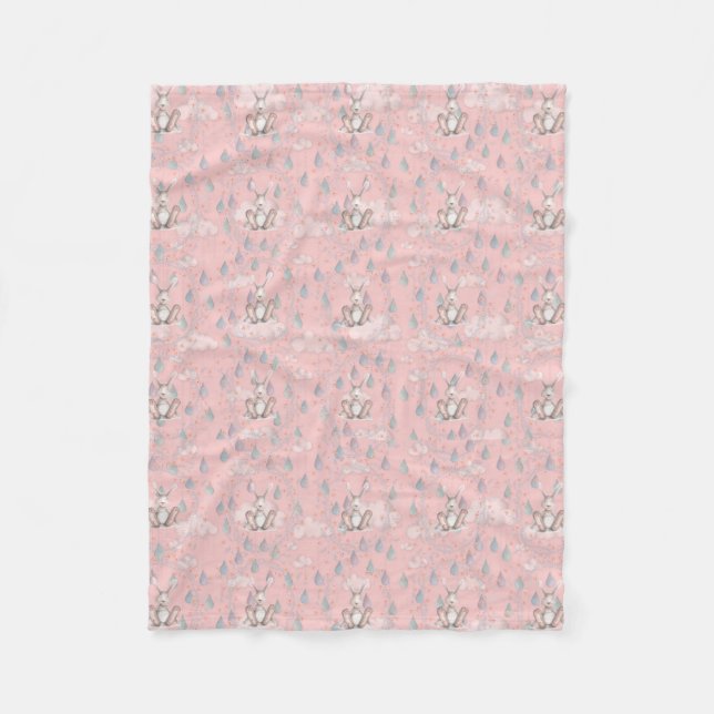 Wolken und Regentropfen aus Bunny Wreath - Rosa Fleecedecke (Vorderseite)