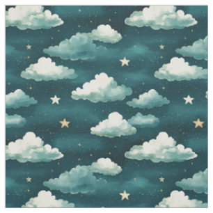 Wolken und Sterne im dunklen Aquamarinen Hintergru Stoff