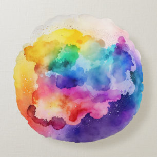 Wolken und Wasserfarbenfrohe Regenbogenkissen Rundes Kissen