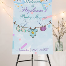 Wolken- & Wäscheleine-Baby-Shower-Willkommensschil