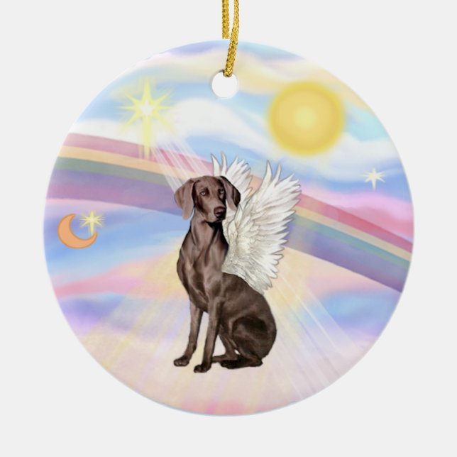Wolken - Weimaraner Engel Keramikornament (Vorne)