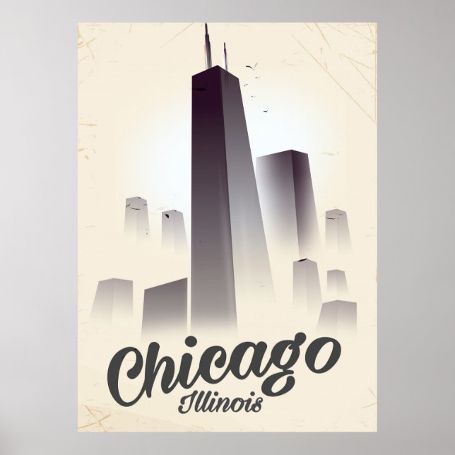 Wolkenkratzer aus Chicago Reiseplakat Poster (Vorne)