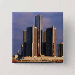 Wolkenkratzer durch das Wasser in Detroit 3 Button