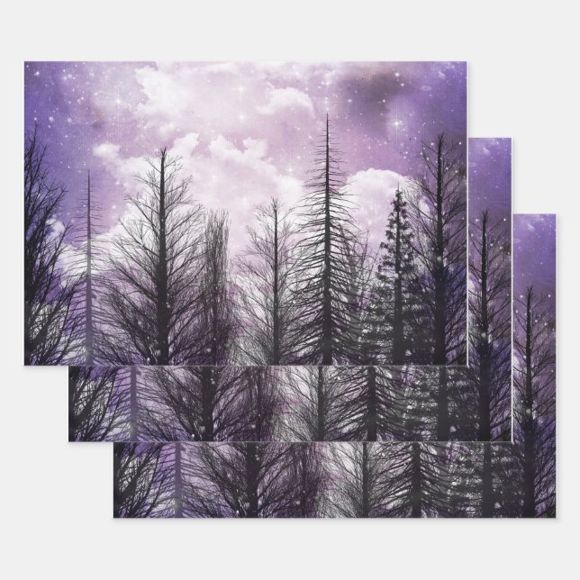 Wolkenkratzer Winter Lila Pinienwald Geschenkpapier Set (Set)