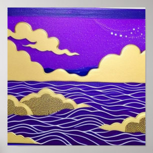 wolkiges Meer in der Nacht Poster