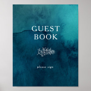 Wolkiges Wasserfarben-Gästebuch-Schild mit Ozean-M Poster