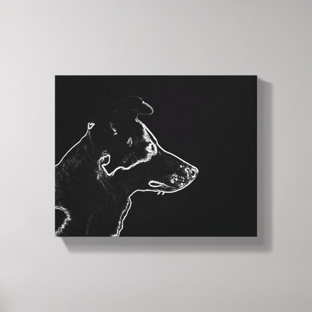 Woll eines Hundes | White on Black Digital Foto Sk Leinwanddruck (Vorderseite)