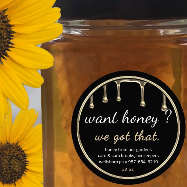 Woll Honey? Gold Honig Tropfen Schwarzes Etikett Runder Aufkleber (Von Creator hochgeladen)