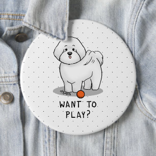 Woll zu spielen? Bichon Frise Hund mit Ball - Nied Button