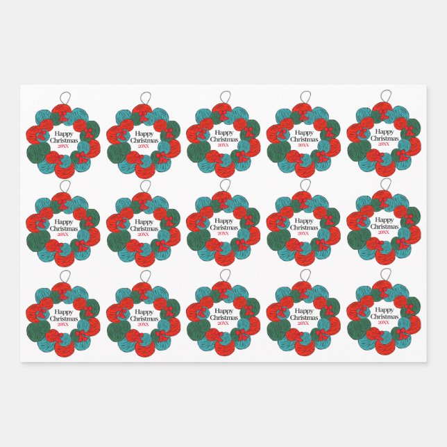 Wollbälle pompösen Weihnachtskranz Geschenkpapier Set (Vorderseite)