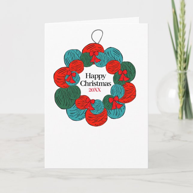 Wollbälle pompösen Weihnachtskranz Karte (Vorderseite)