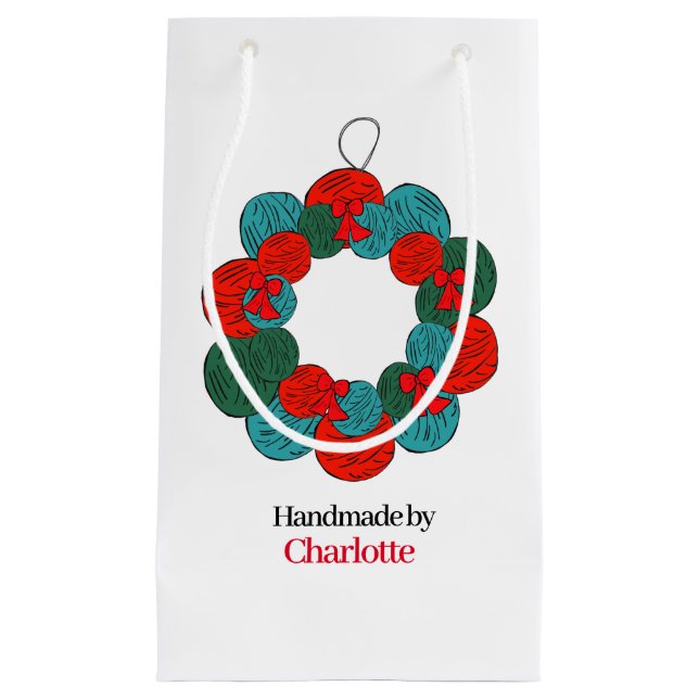 Wolle Pompe Weihnachtskranz handgefertigt Kleine Geschenktüte (Vorderseite)