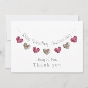 Wollherzen 40. Ruby Wedding Jubiläum Dankeskarte