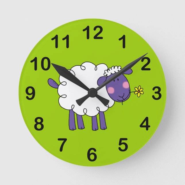 Wollige Schafe Runde Wanduhr (Vorderseite)