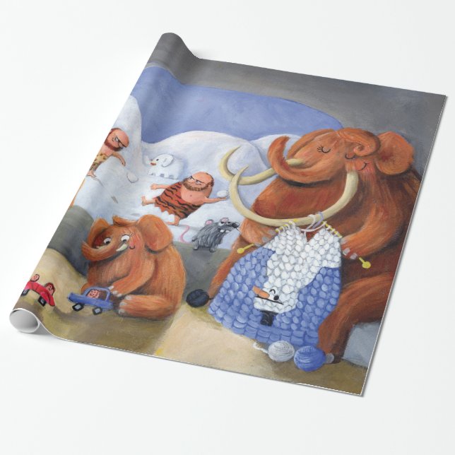 Wolliges Mammut-Familie in der Eiszeit Geschenkpapier (Ungerollt)