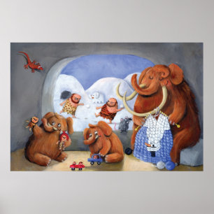 Wollmammut-Familie in der Eiszeit Poster