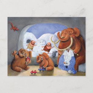 Wollmammut-Familie in der Eiszeit Postkarte