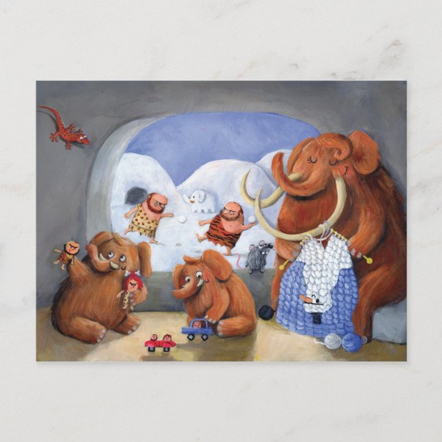 Wollmammut-Familie in der Eiszeit Postkarte (Vorderseite)