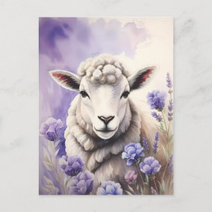 Wollschaf und Lavendelblüten Aquarell Postkarte