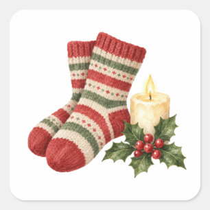 Wollsocken und Kerze Quadratischer Aufkleber