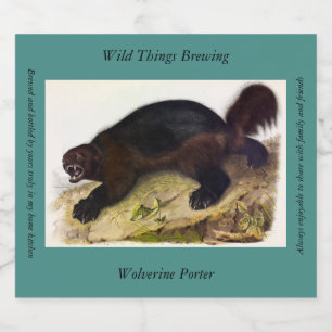 Wolverine oder Wolverene (Gulo gulo) von Audubon Bierflaschenetikett