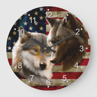 Wolves American Flag Große Wanduhr