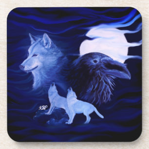 Wolves and Raven with full moon Getränkeuntersetzer