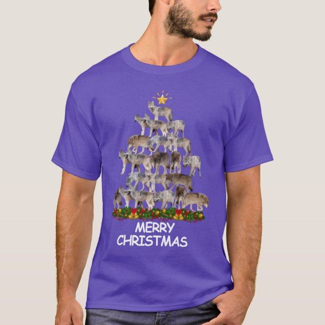 Wolves Christmasree Frohe Weihnachten lustig T-Shirt (Vorderseite)