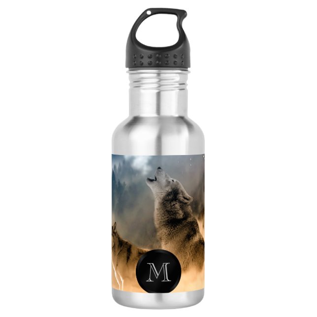 Wolves Foto Monogram  Edelstahlflasche (Vorderseite)
