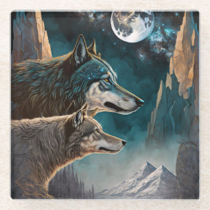 Wolves Full Moon Fantasy Landscape Glasuntersetzer