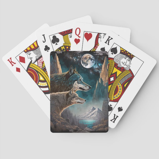 Wolves Full Moon Fantasy Landscape Spielkarten (Rückseite)