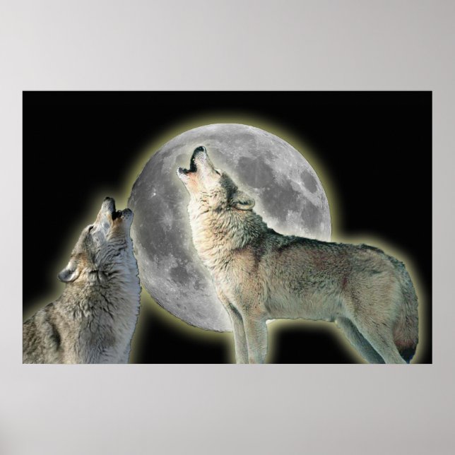 Wolves Howling auf Moon Canvas Print Poster (Vorne)