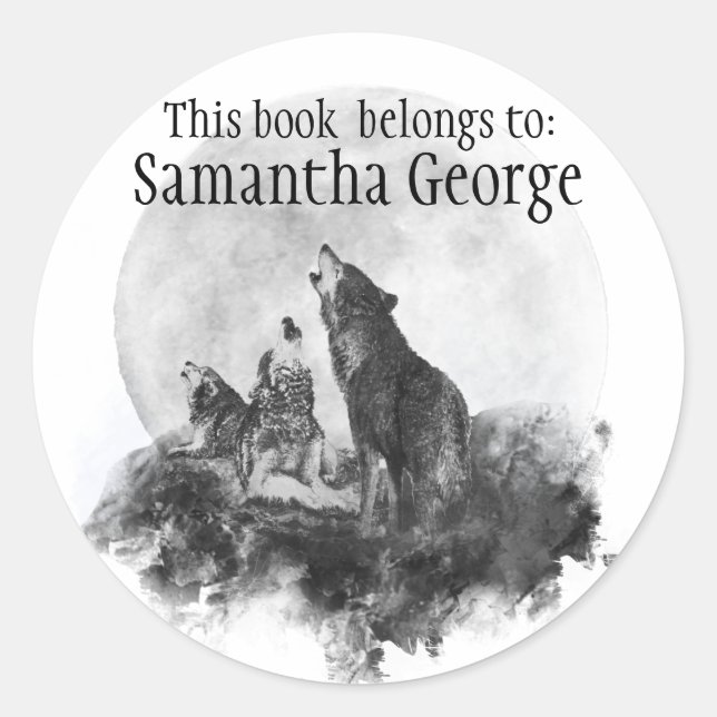 Wolves Howling Moon, Dieses Buch gehört Buchzeiche Runder Aufkleber (Vorderseite)