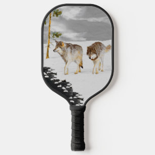 Wolves in Snow Painting - Original Wildlife Art Pickleball Schläger