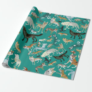 Wolves of the World Green Pattern Geschenkpapier