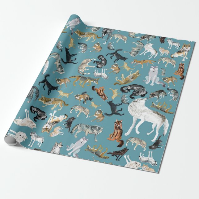 Wolves of the World Turquoise pattern Geschenkpapier (Ungerollt)