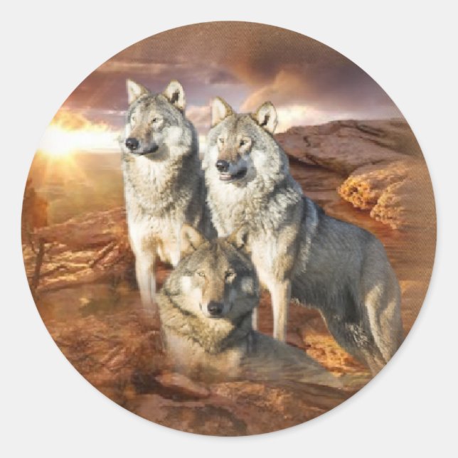 Wolves Trio Runder Aufkleber (Vorderseite)