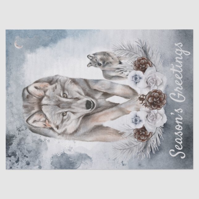 Wolves Watercolor Winter Weihnachten Seidenpapier (Vorderseite)