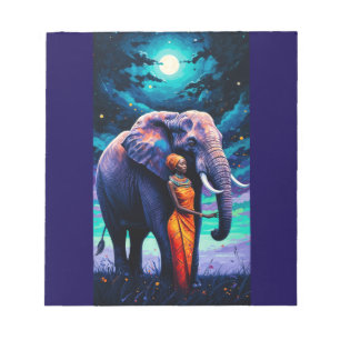 Woman and Elephant Under Night Sky Notizblock
