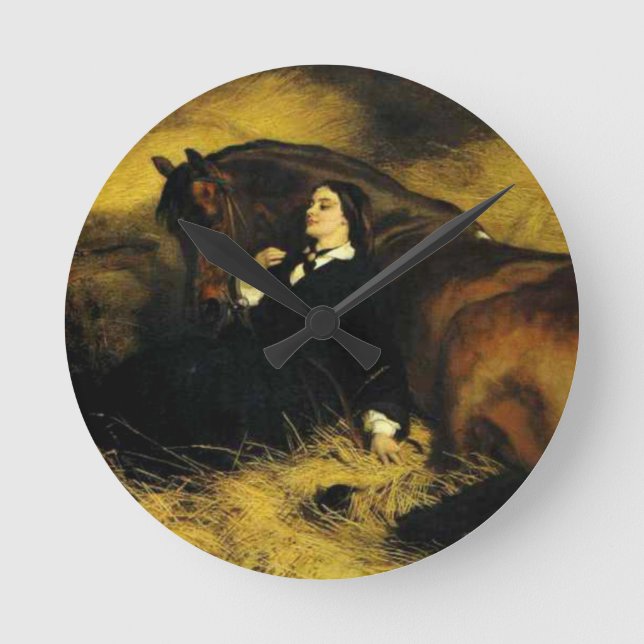 Woman and Horse Runde Wanduhr (Vorderseite)