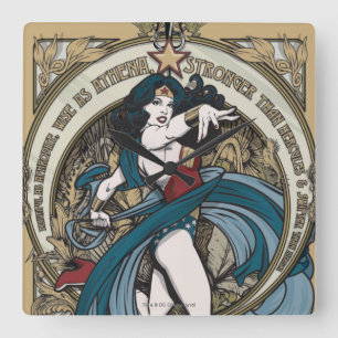 Woman Art Nouveau Panel Quadratische Wanduhr