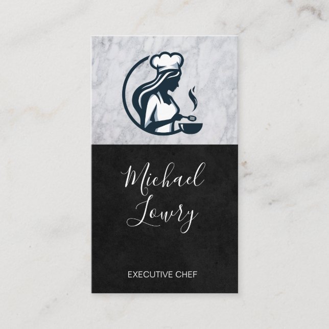 Woman Chef Cooking Logo | Restaurant Visitenkarte (Vorderseite)