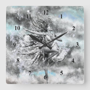 Woman Dancing in the Clouds - Painting Wall Clock Quadratische Wanduhr